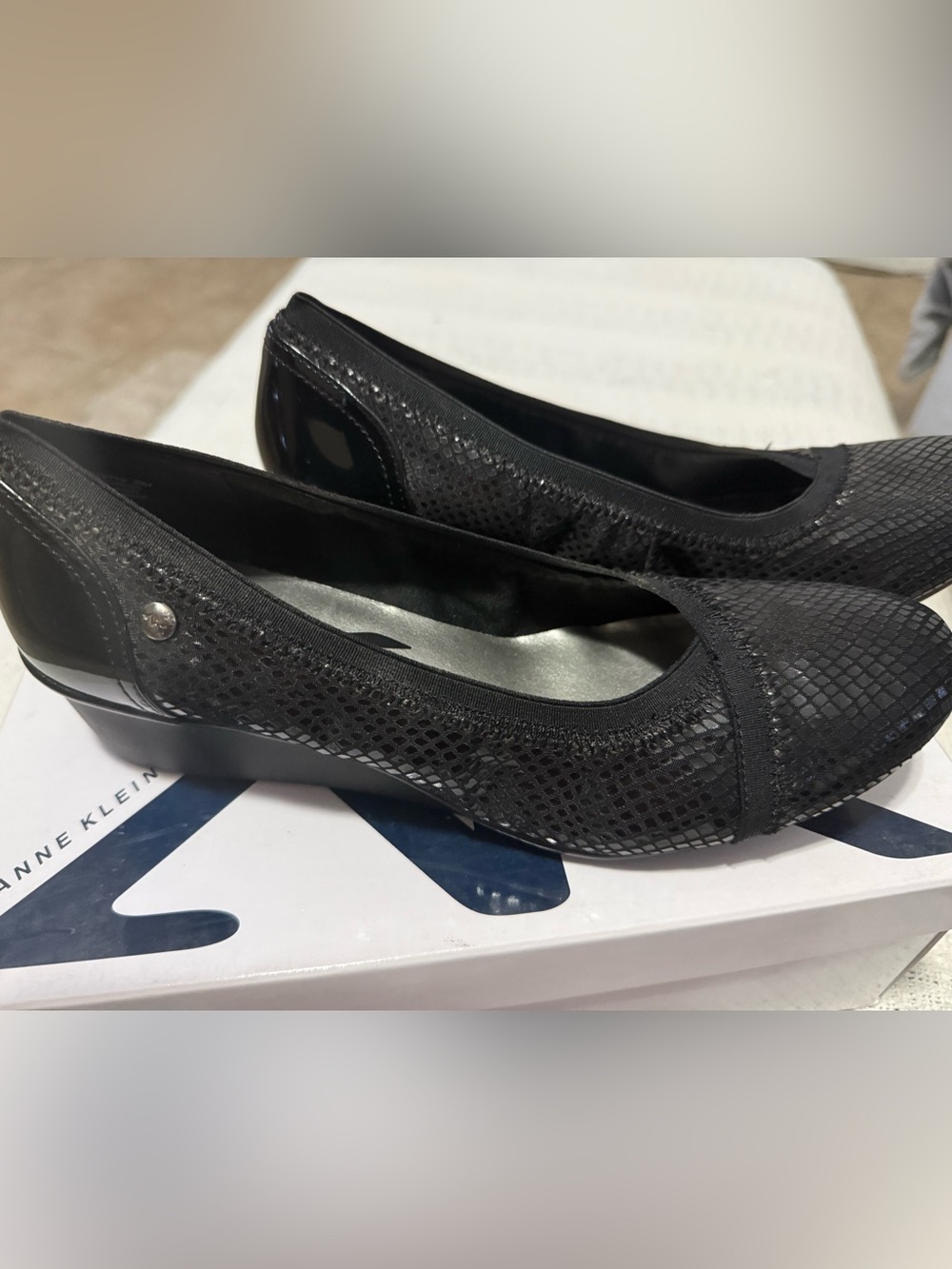 Anne Klein Black Mesh Slip-On Ballet Flats